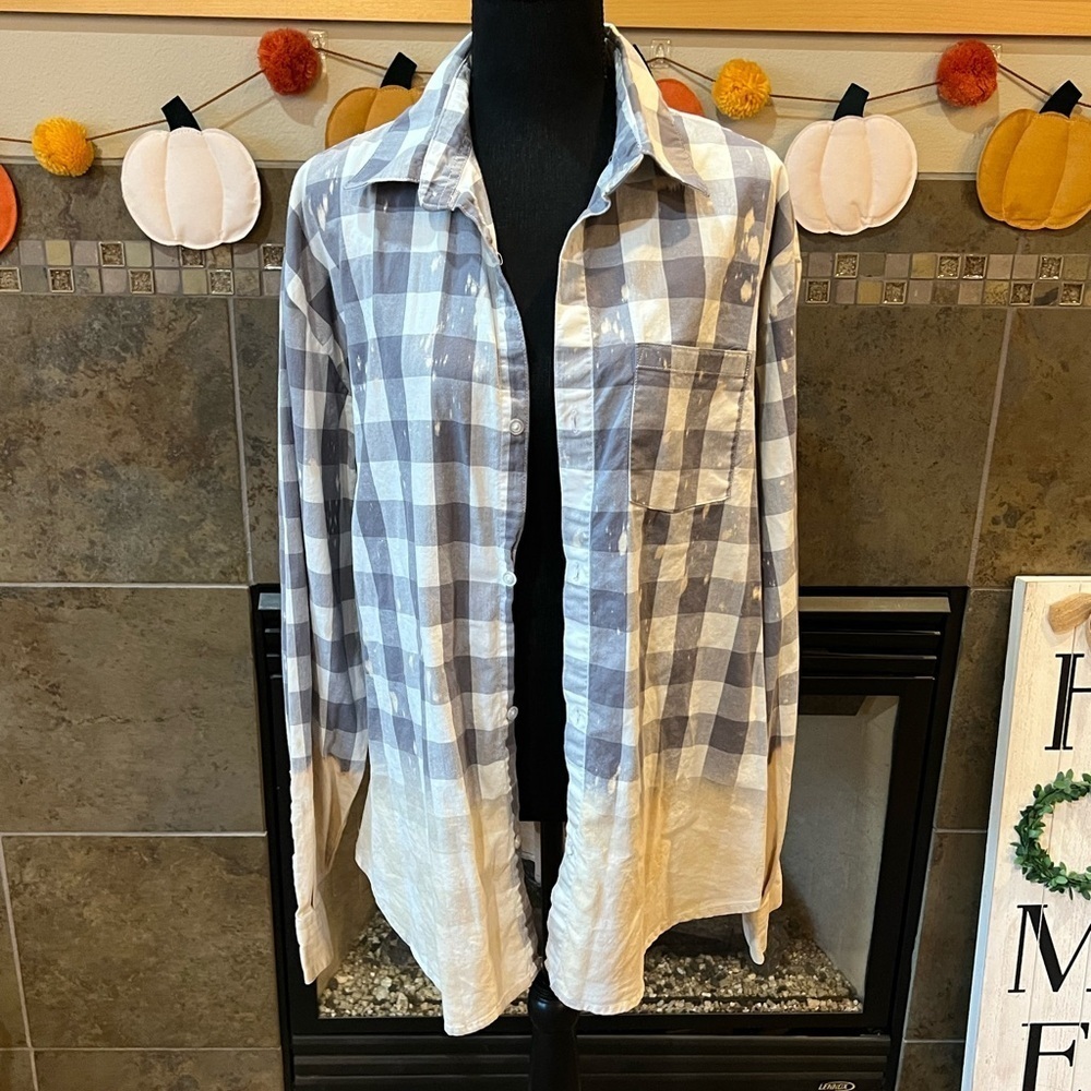 Plaid bleach splatter shirt from Southern Bliss, size large